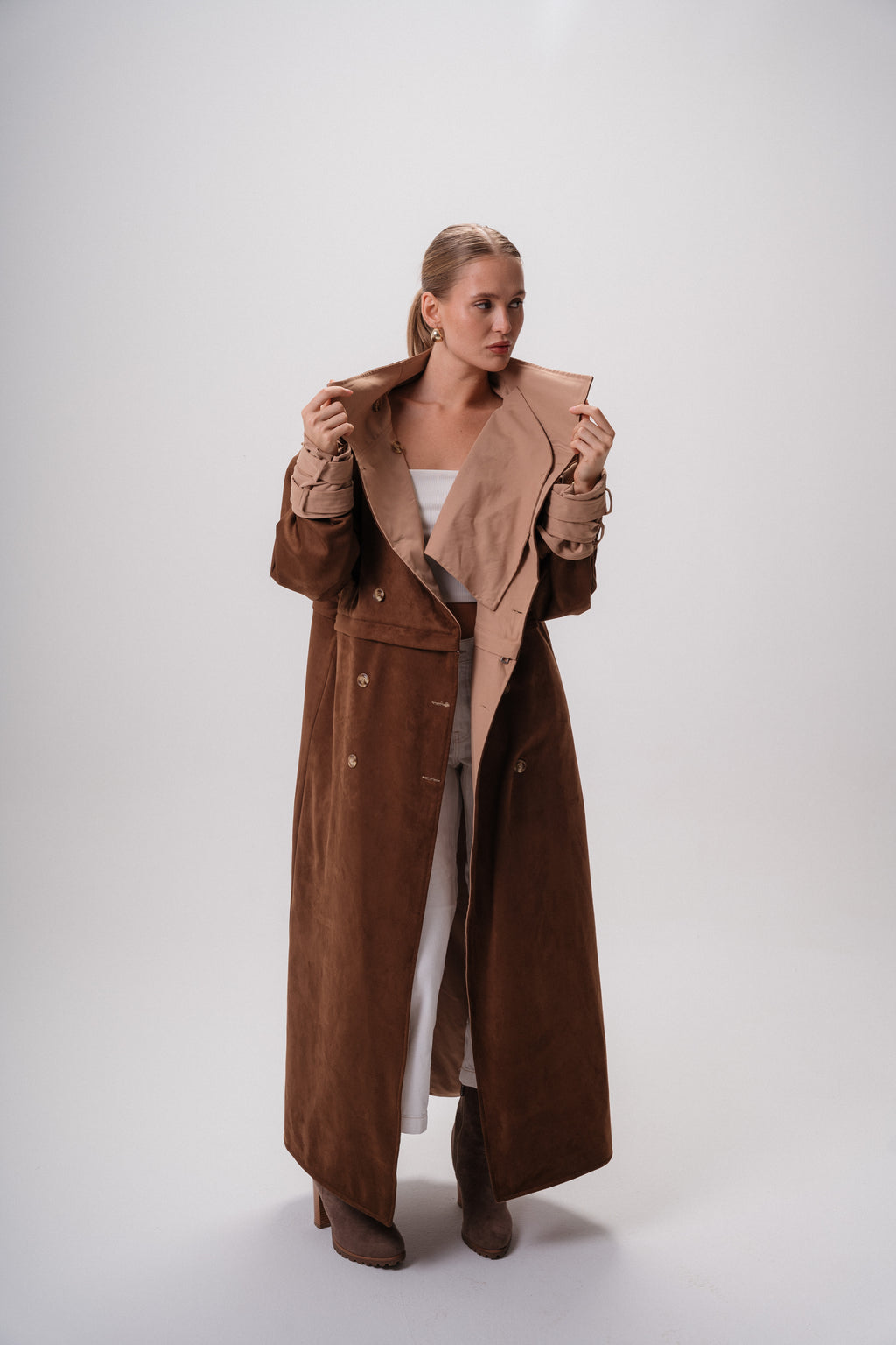 Reversible Gabardine & Suede Trench Coat