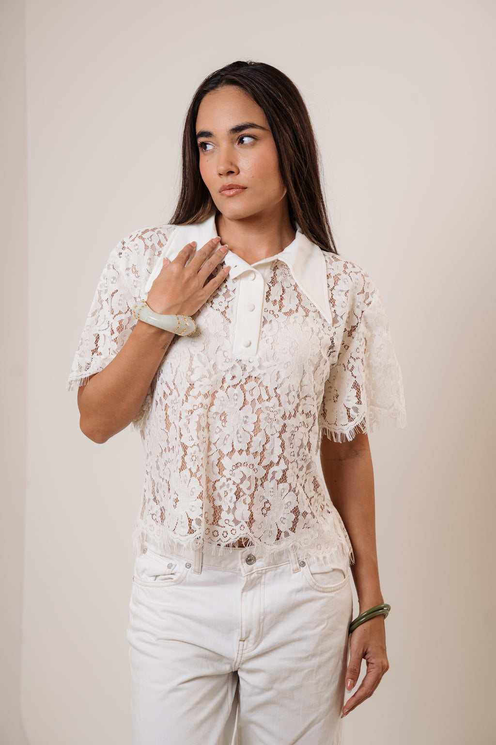 Lace collar top