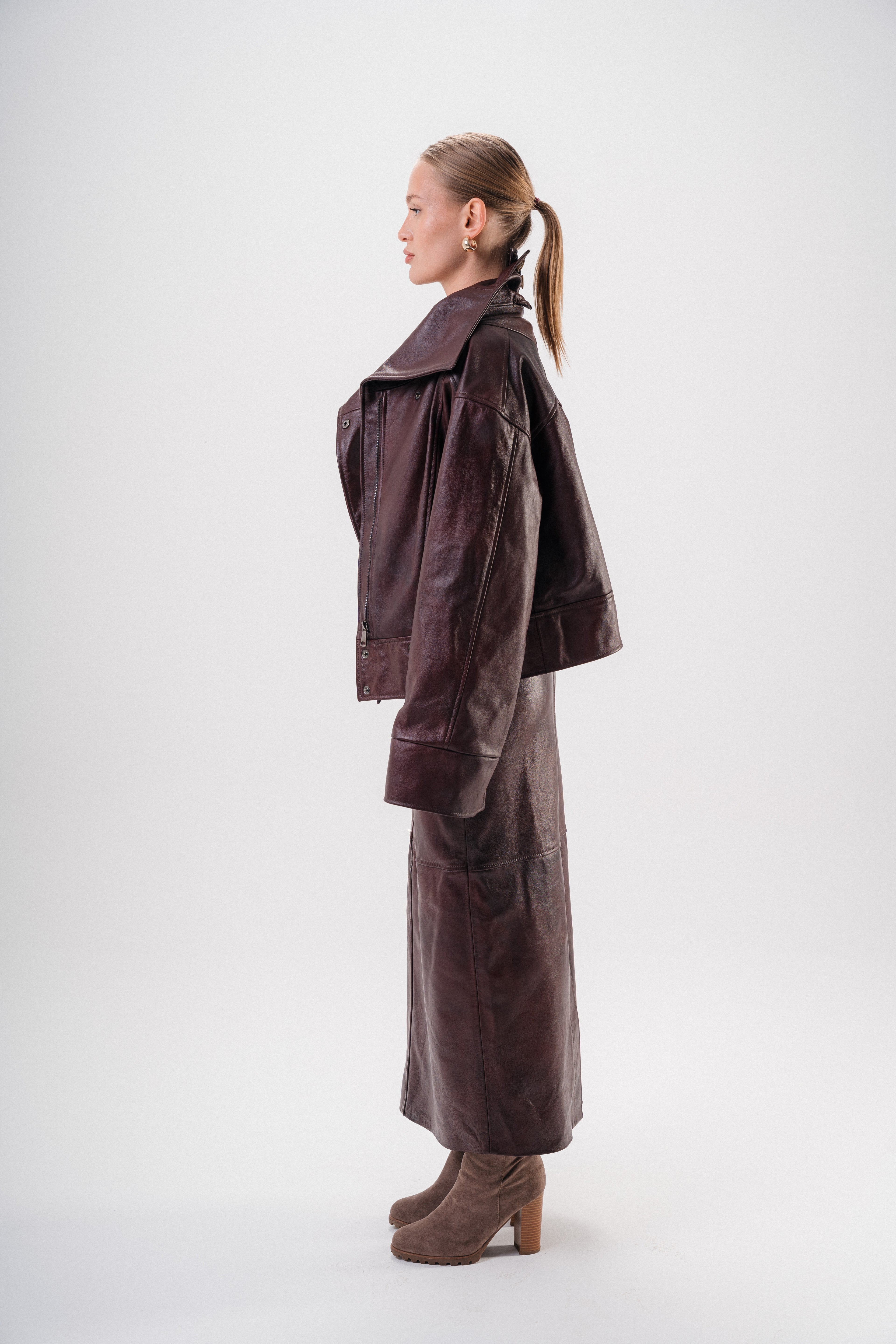 Her origin genuine Burgundy leather structured jacket-W26