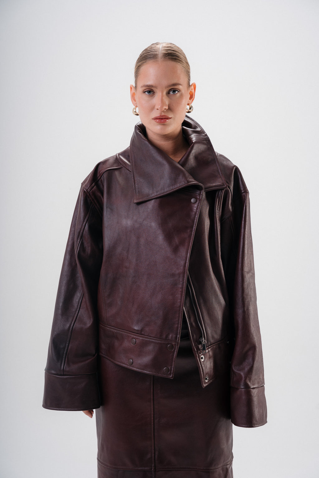 Her origin genuine Burgundy leather structured jacket-W26