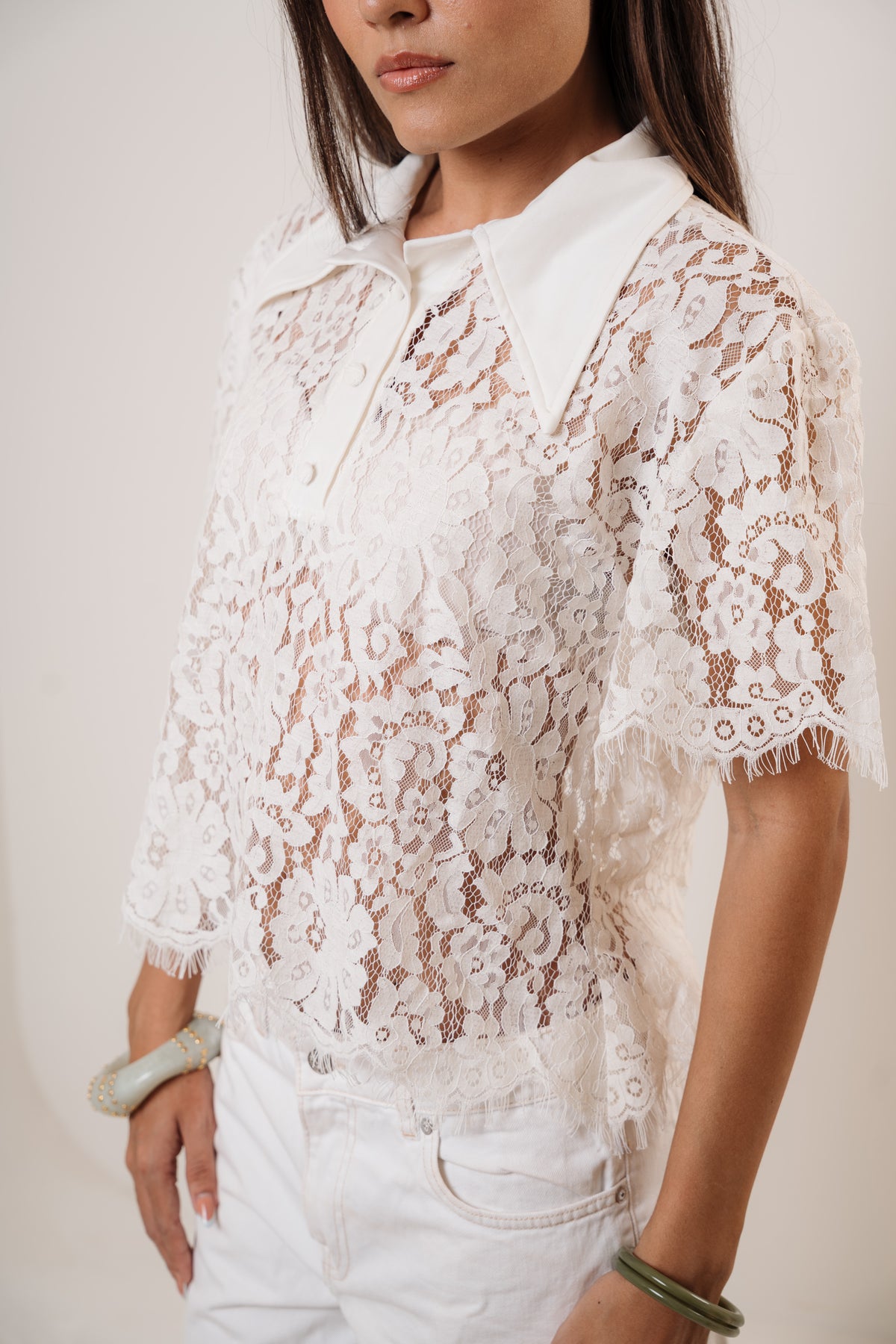 Lace collar top