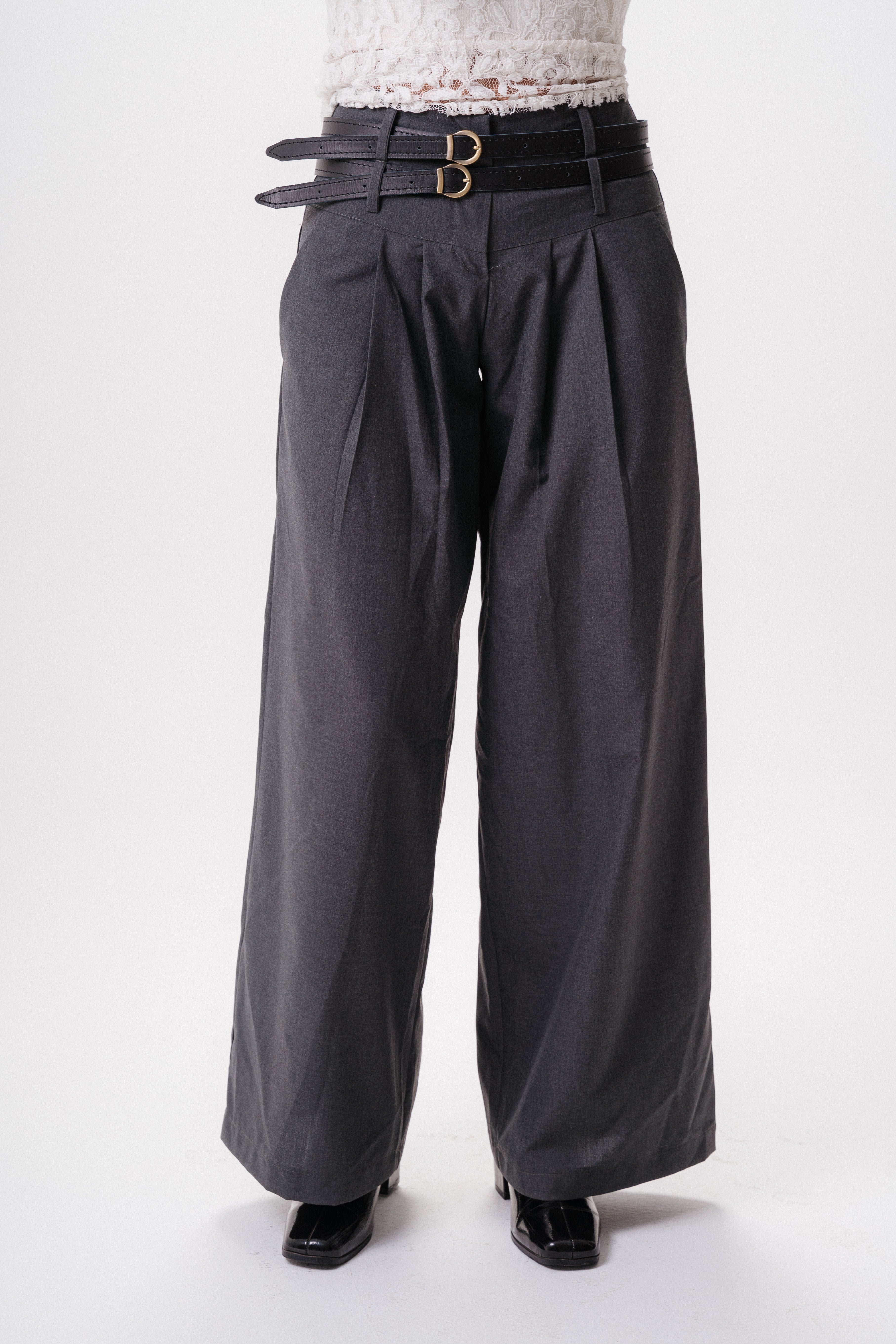 Double-Waist wool- blend tailored pants