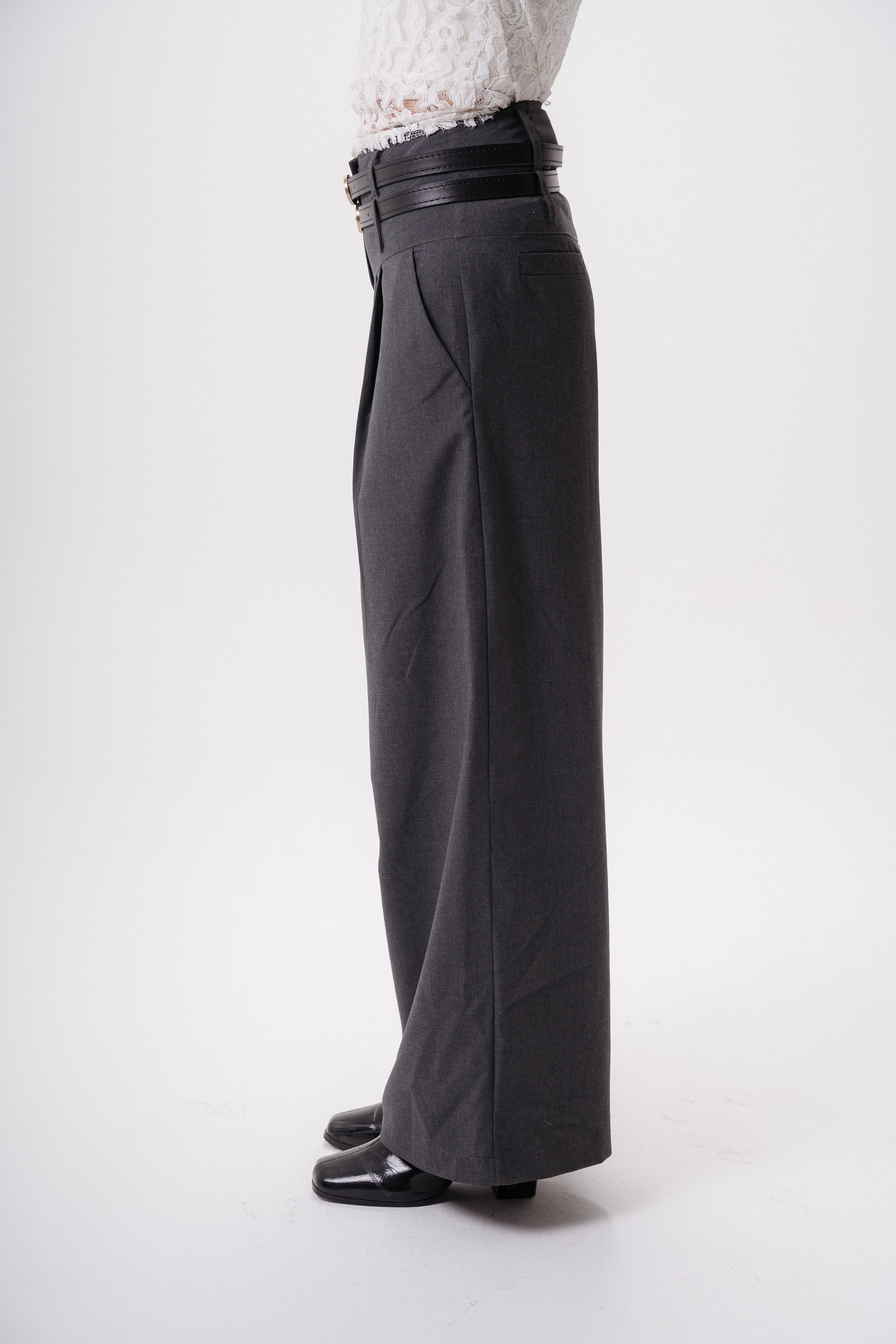 Double-Waist wool- blend tailored pants