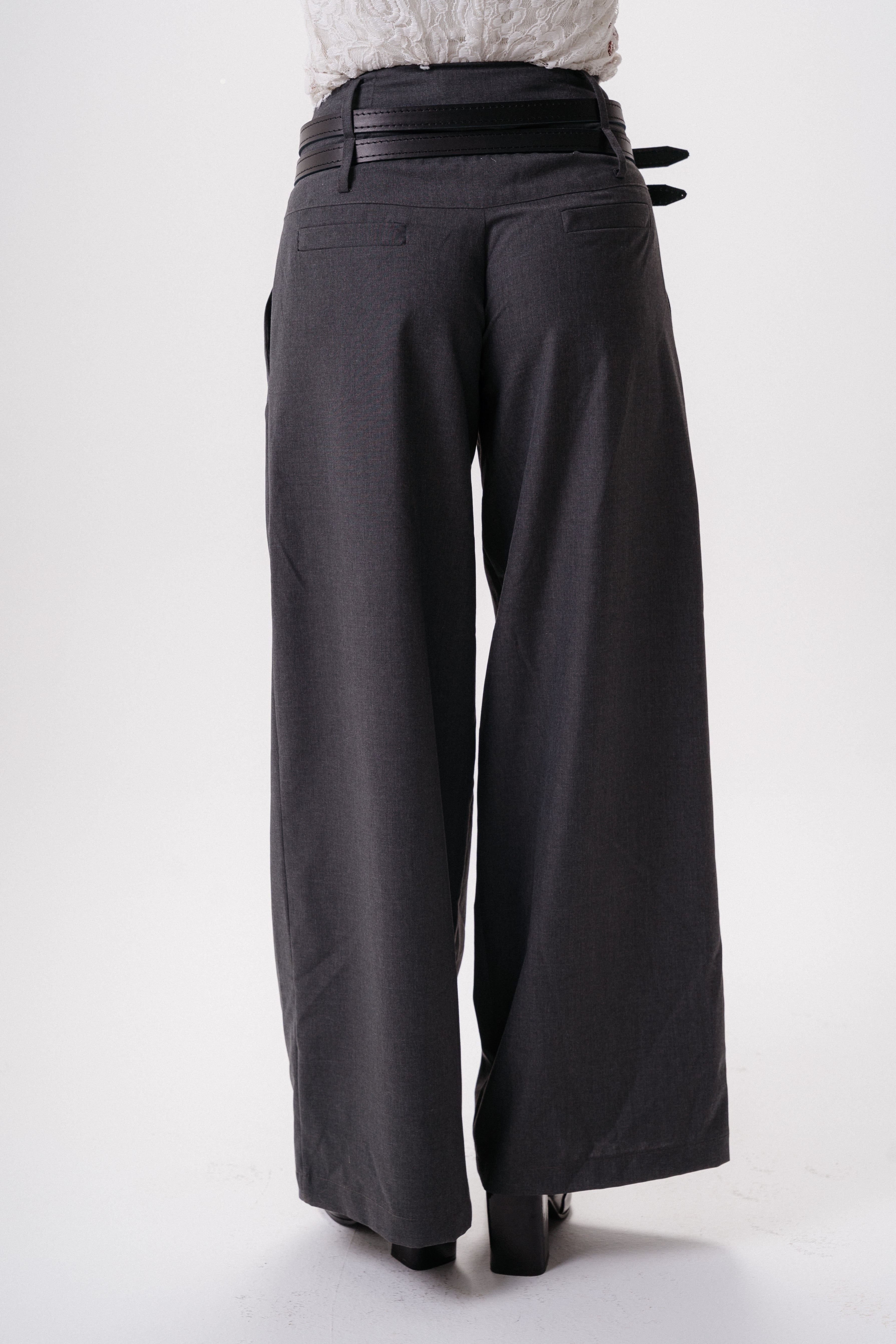 Double-Waist wool- blend tailored pants