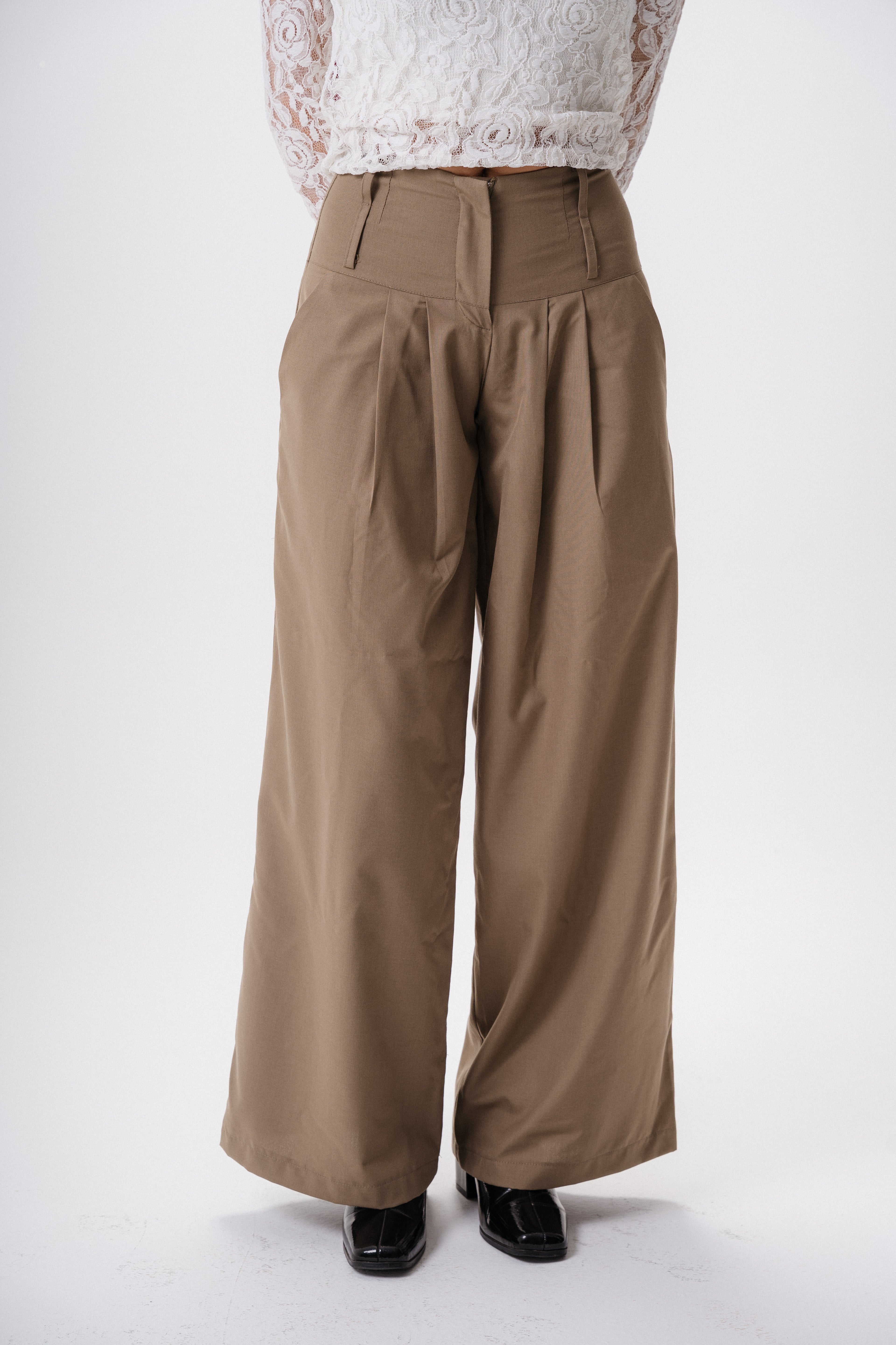 Double-Waist wool- blend tailored pants