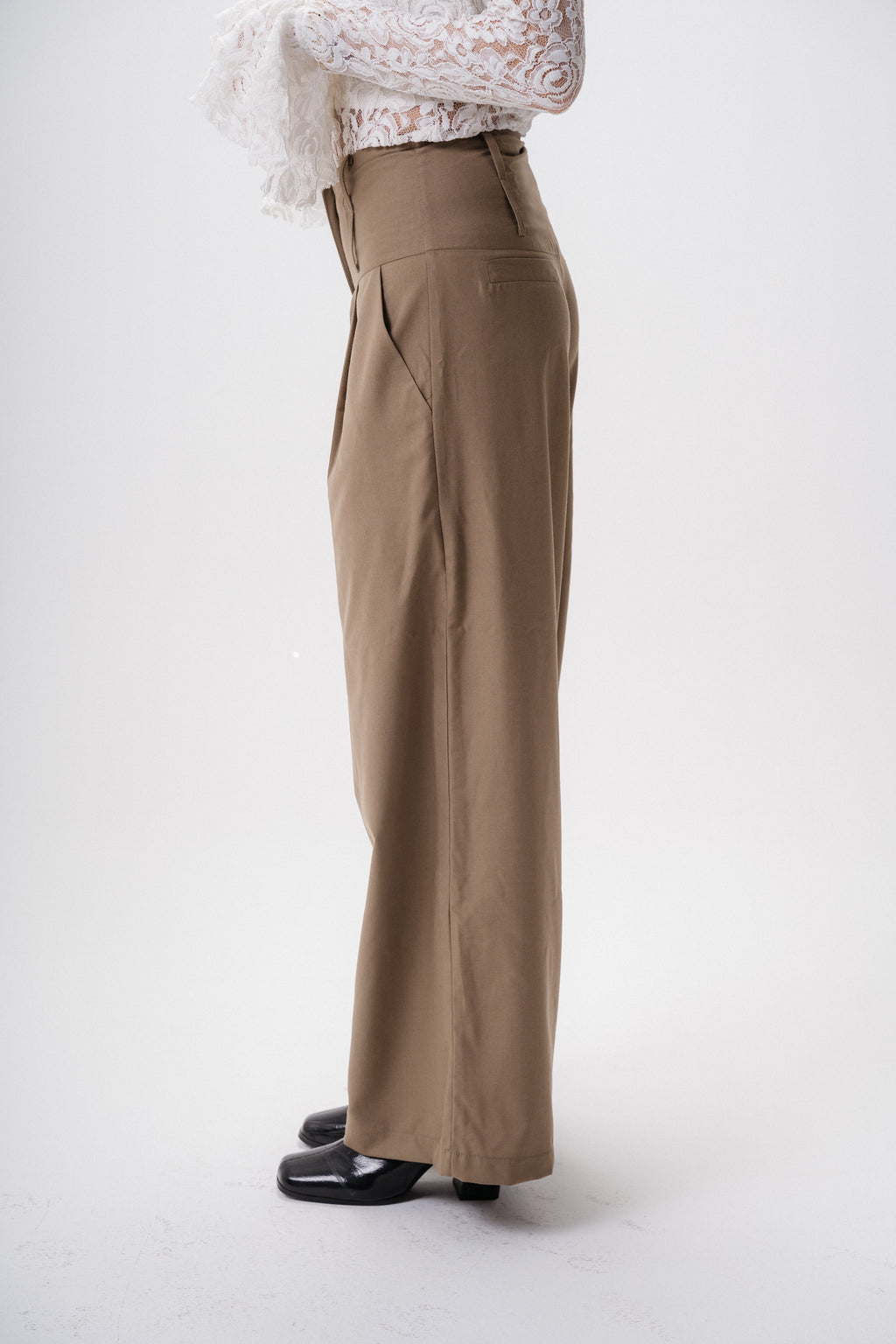 Double-Waist wool- blend tailored pants