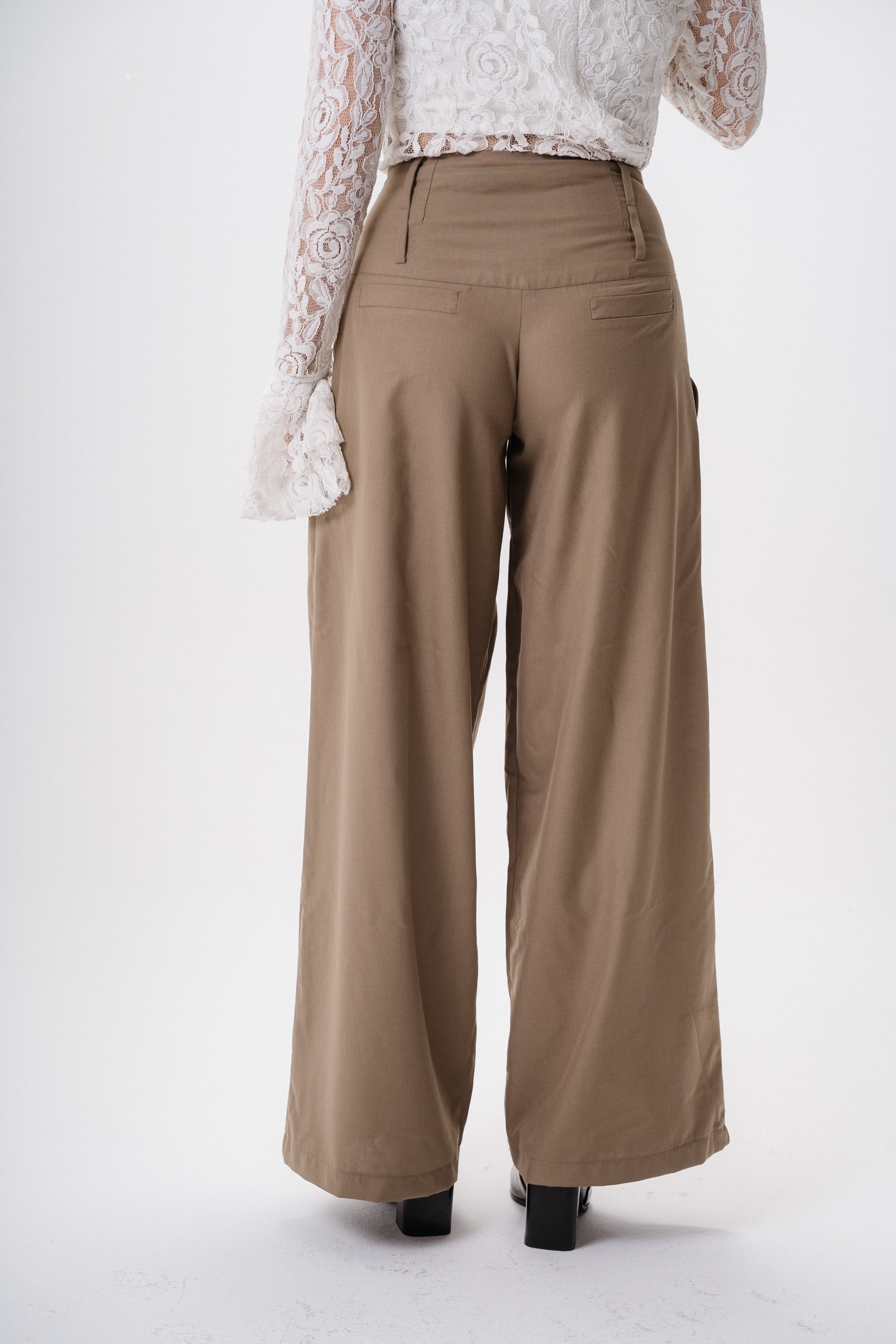 Double-Waist wool- blend tailored pants