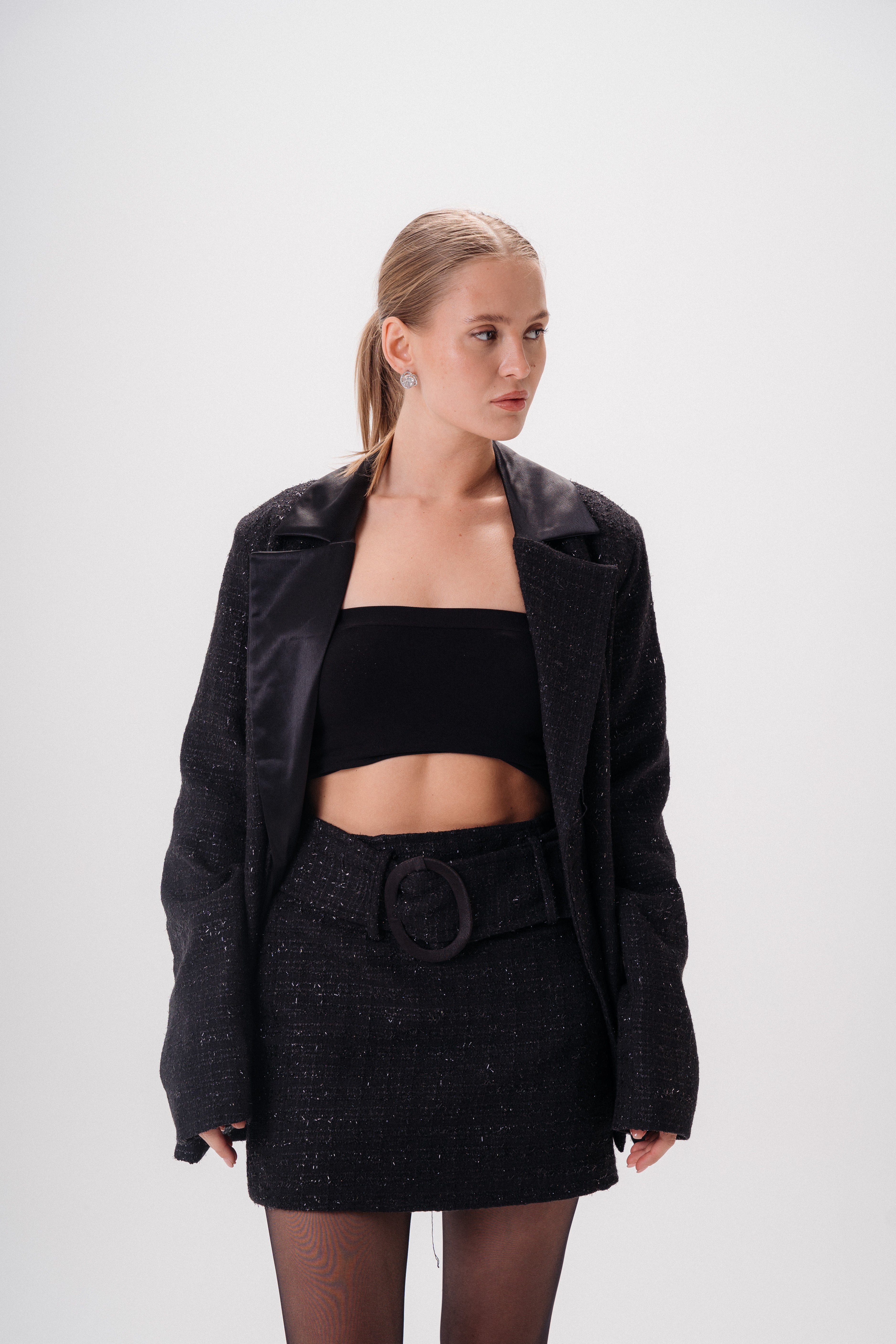 Matching Tweed Mini Skirt with Belt