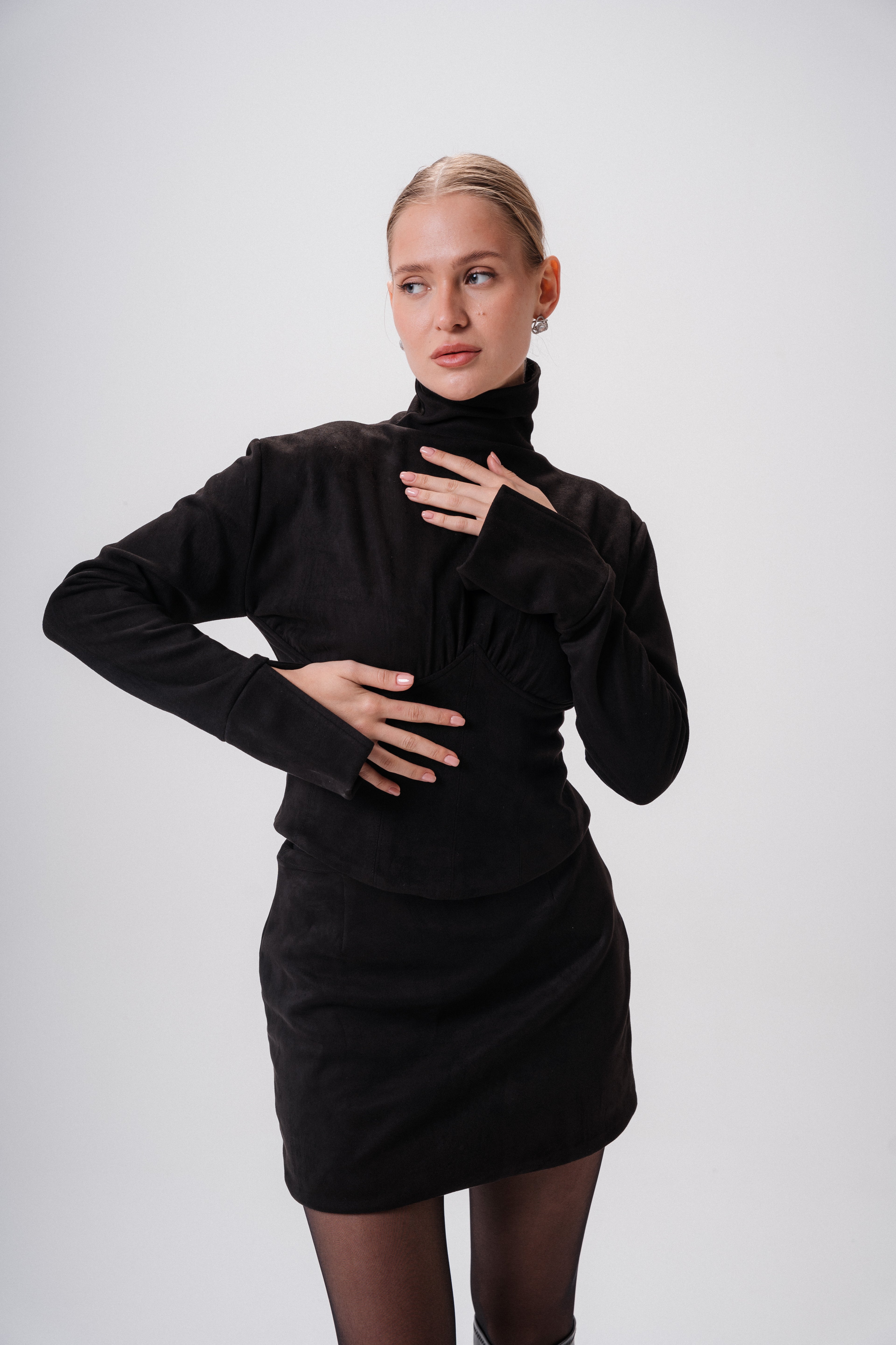 suede corset top & suede mini skirt