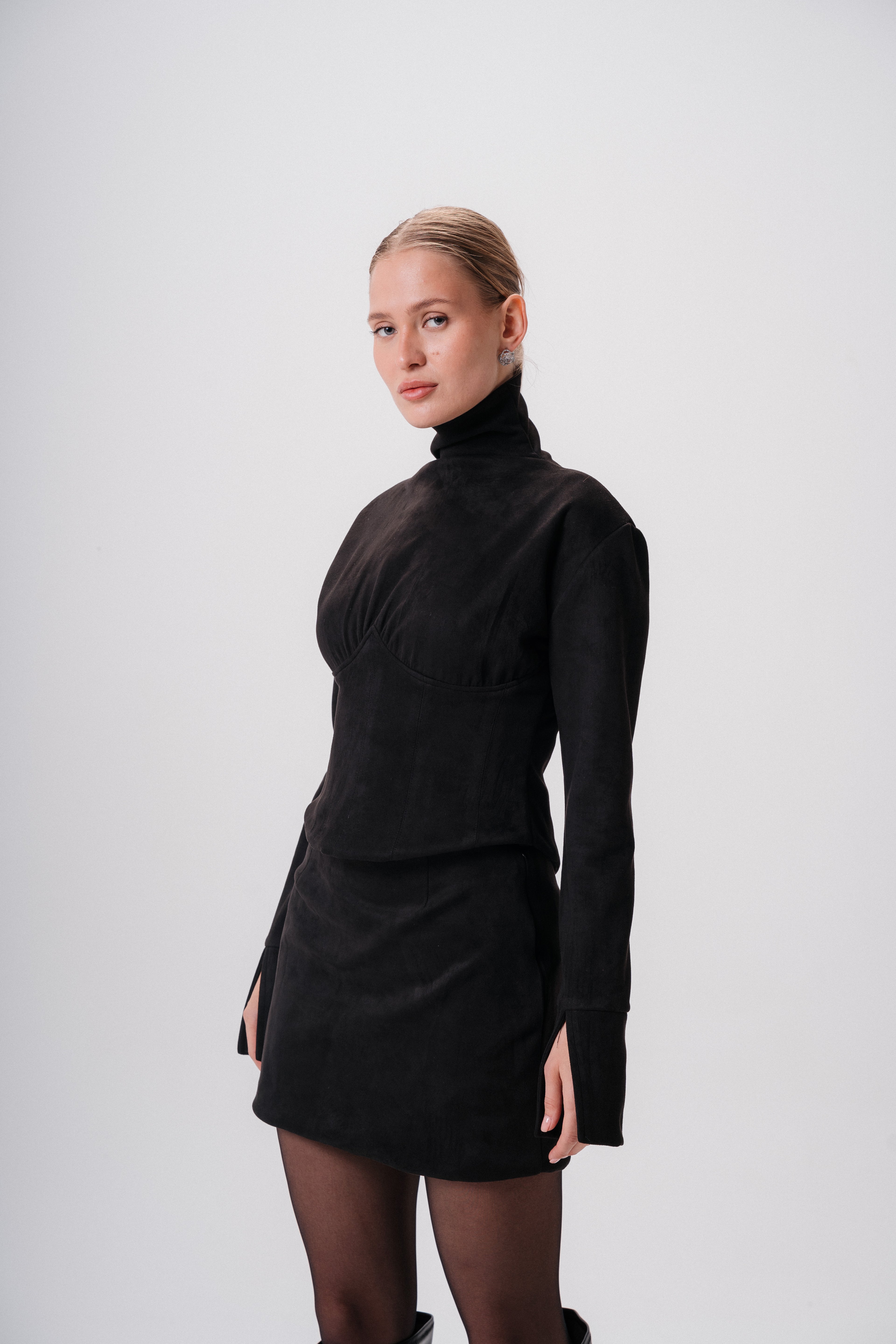 suede corset top & suede mini skirt