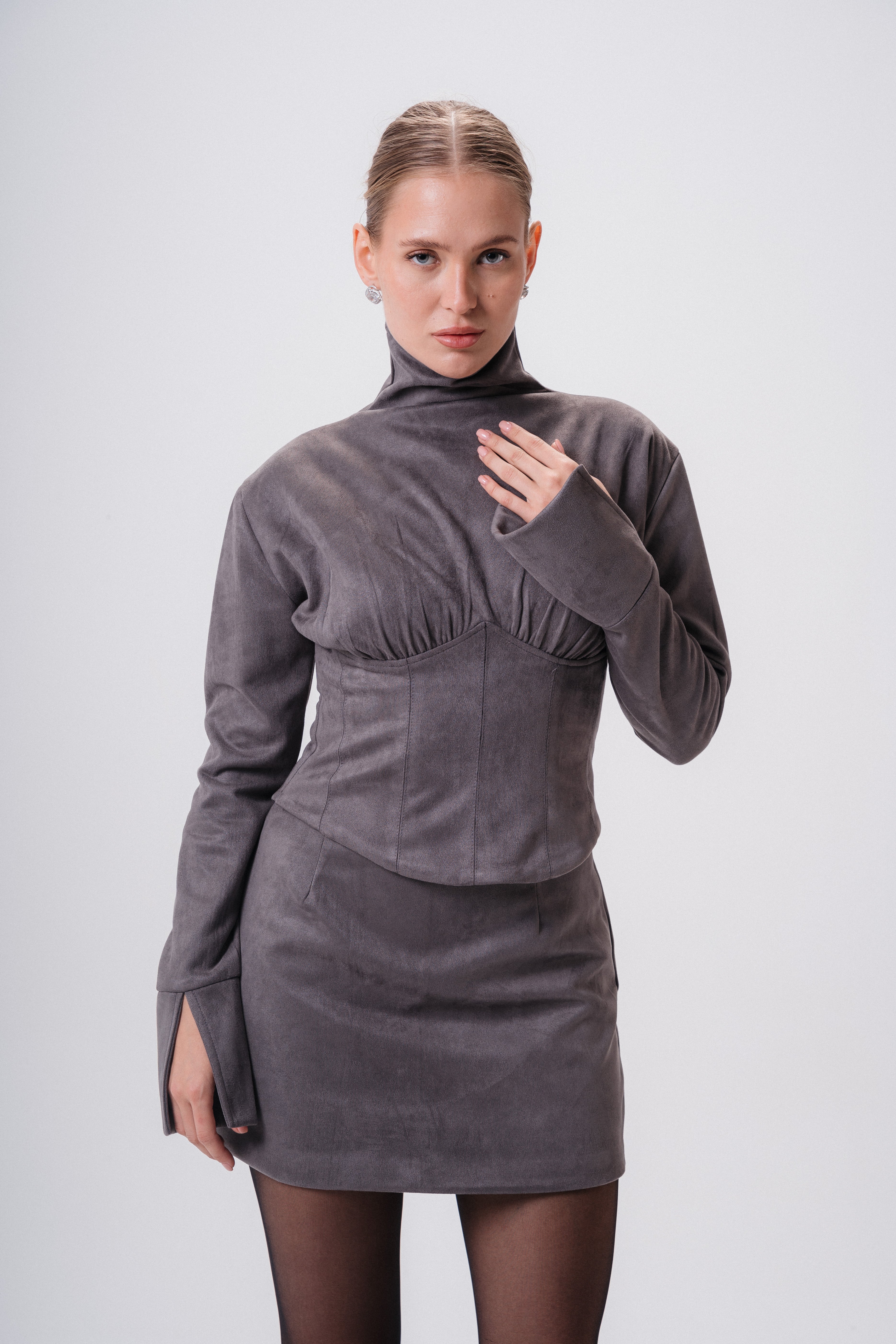 suede corset top & suede mini skirt