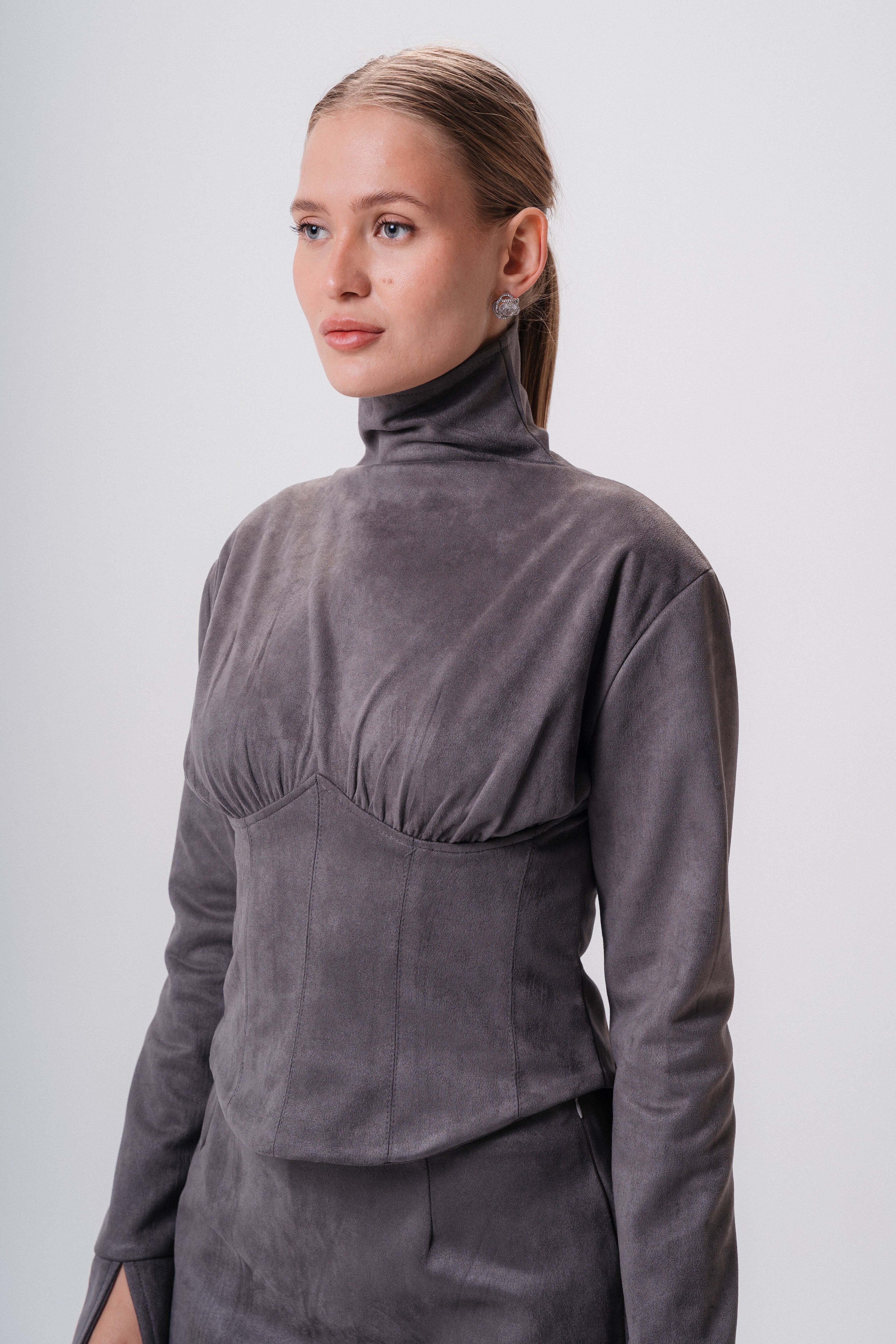 suede corset top & suede mini skirt