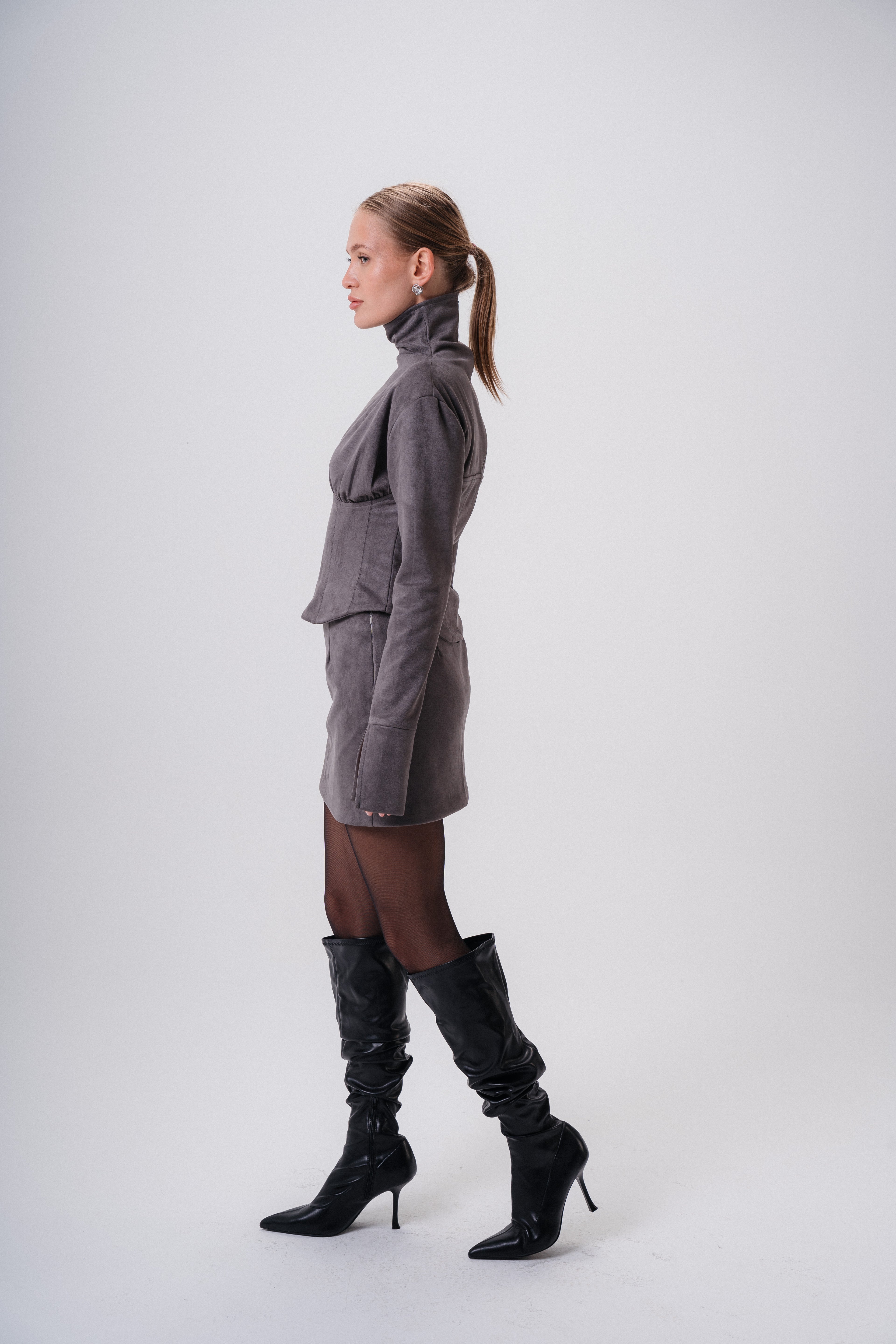 suede corset top & suede mini skirt