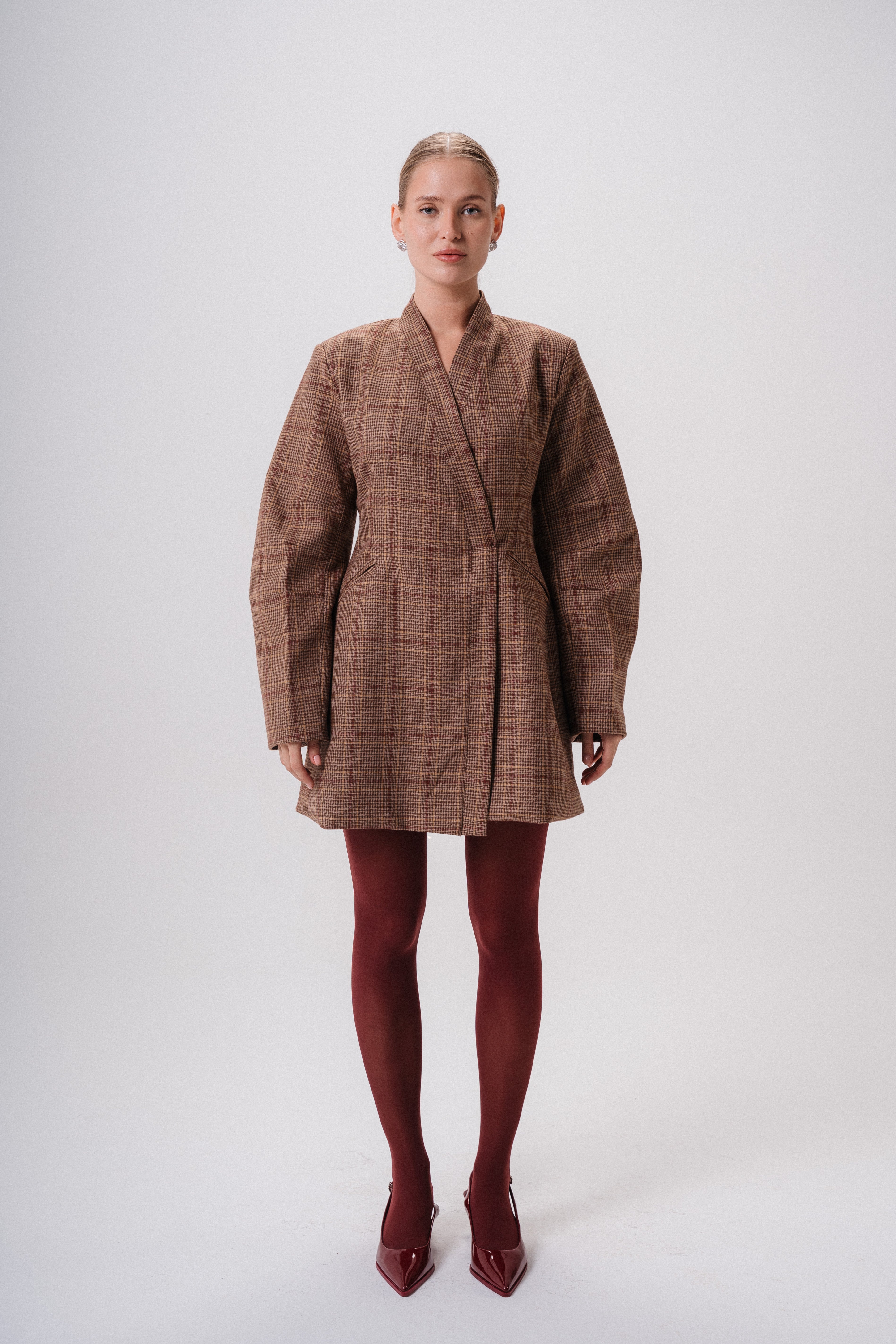 plaid mini blazer dress