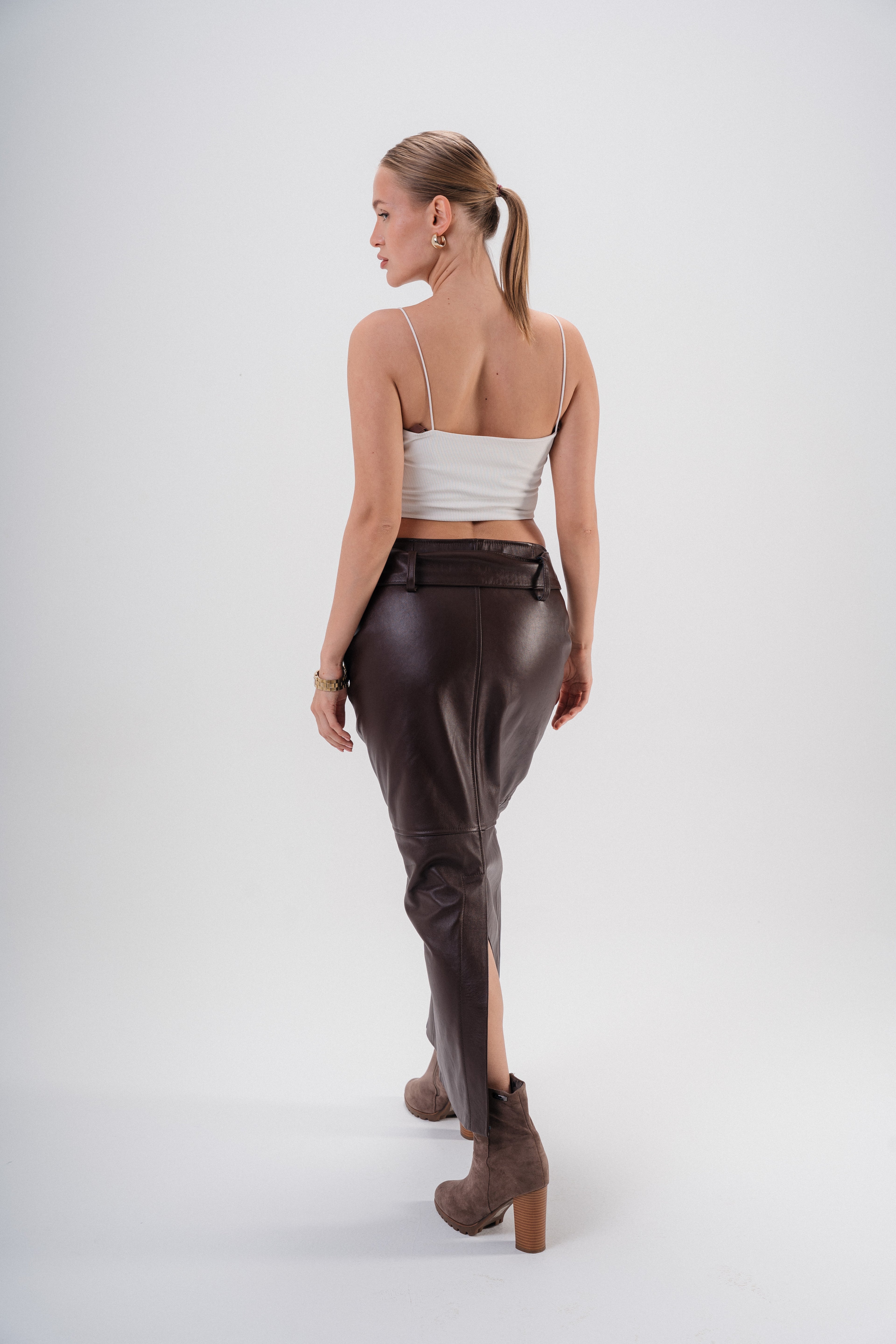 Her Origin Leather Maxi Skirt (with belt included— W26 Name