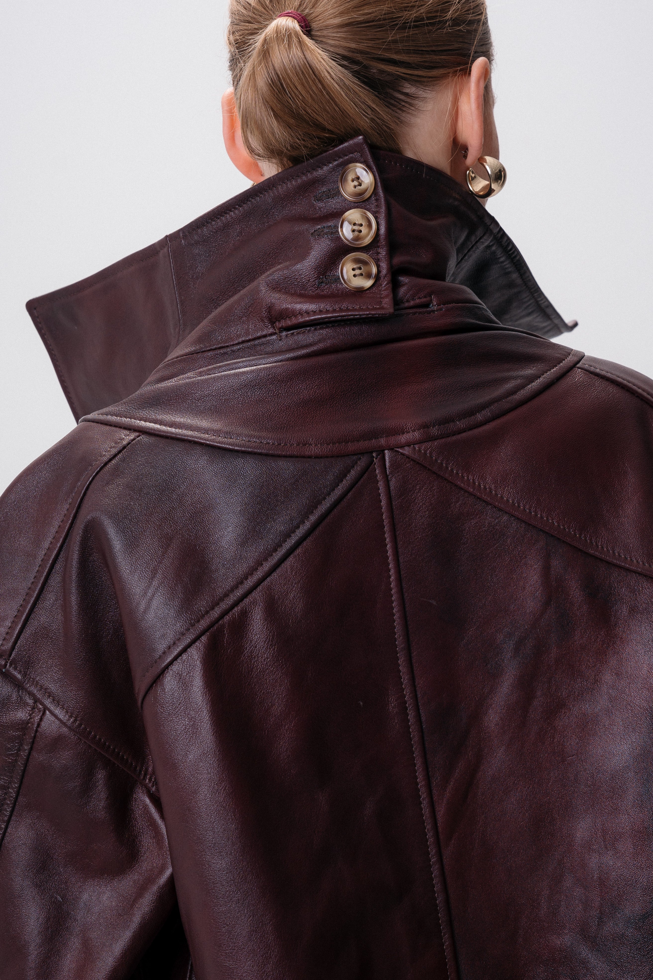 Her origin genuine Burgundy leather structured jacket-W26