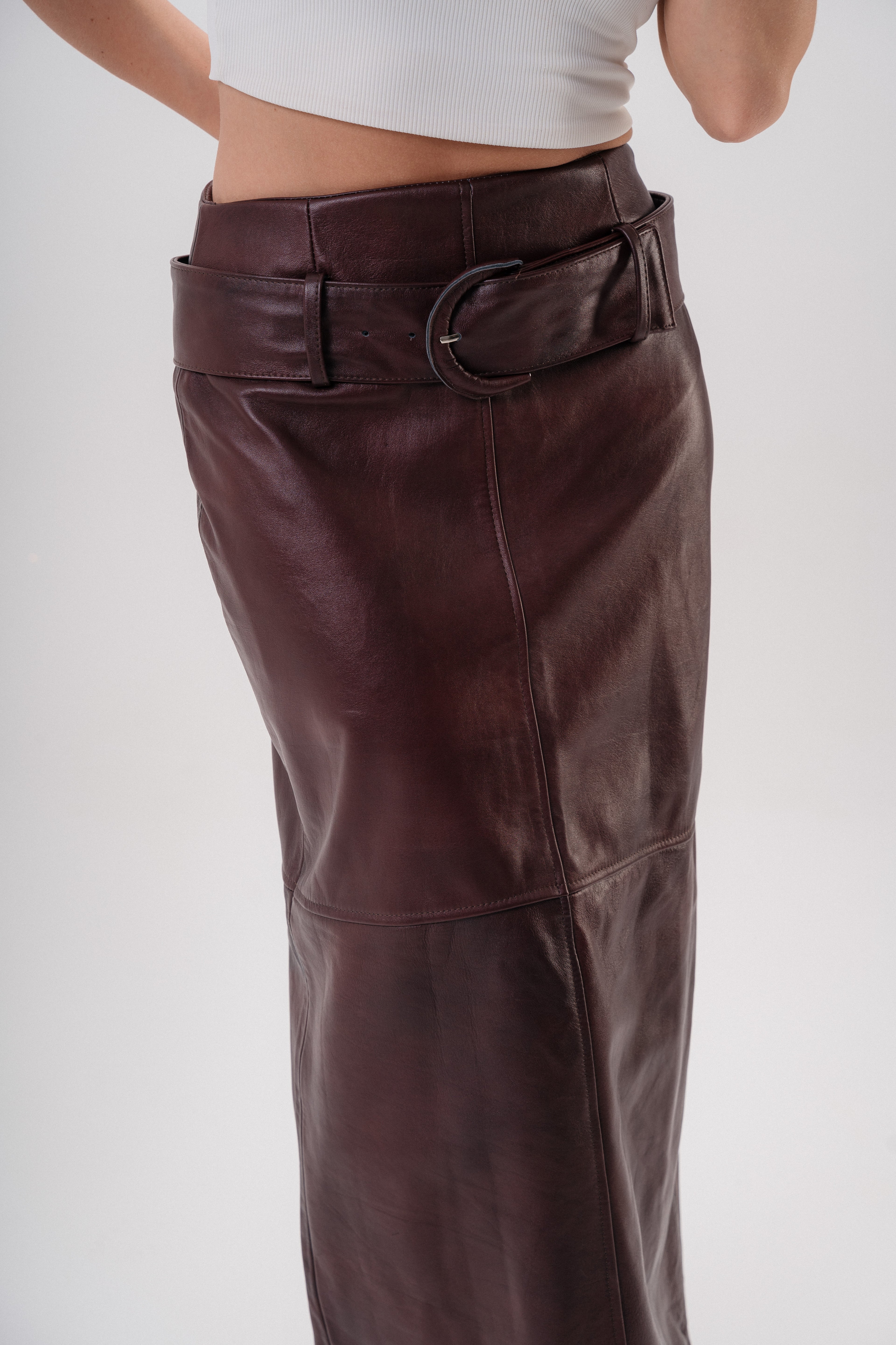 Her Origin Leather Maxi Skirt (with belt included— W26 Name