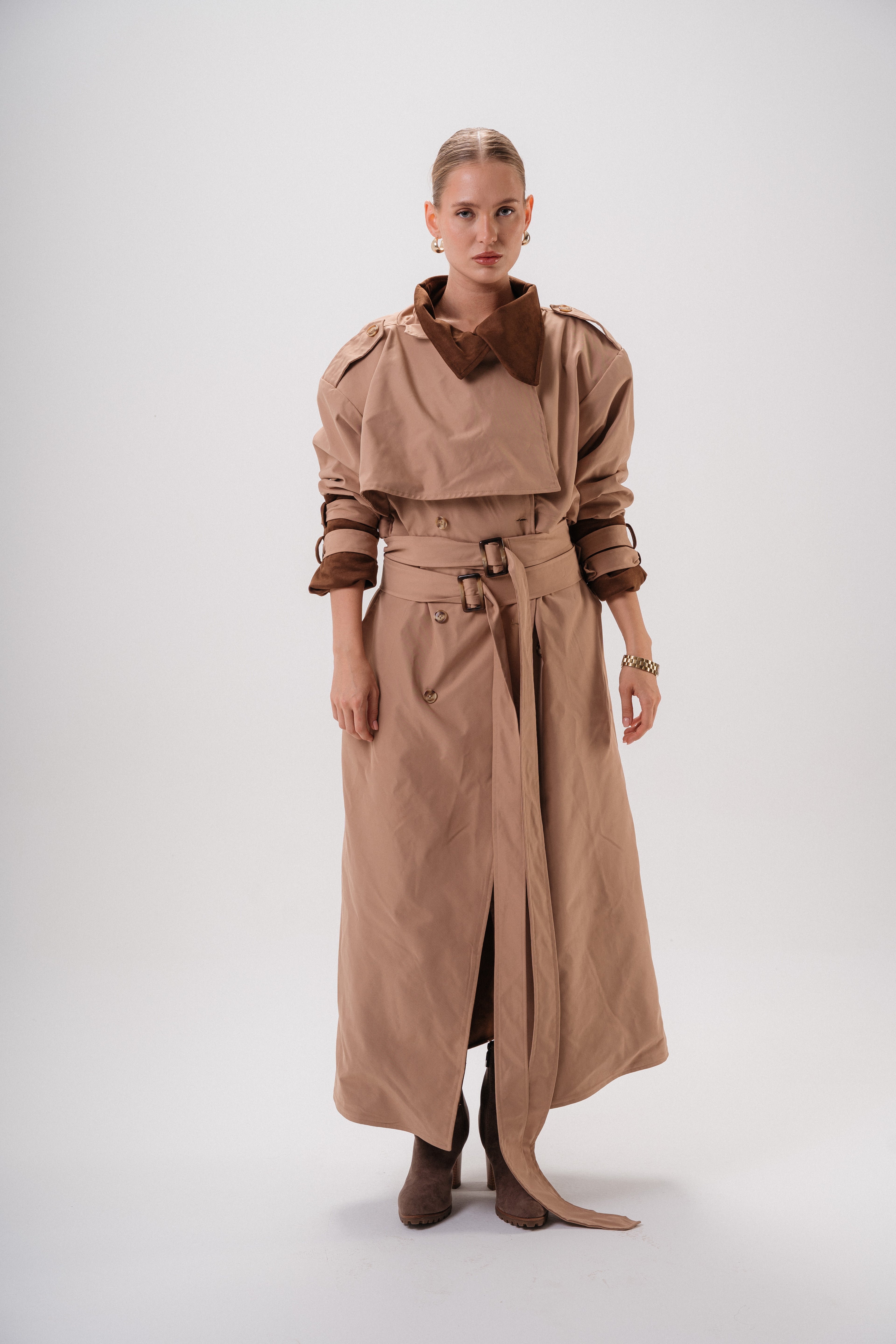 Reversible Gabardine & Suede Trench Coat