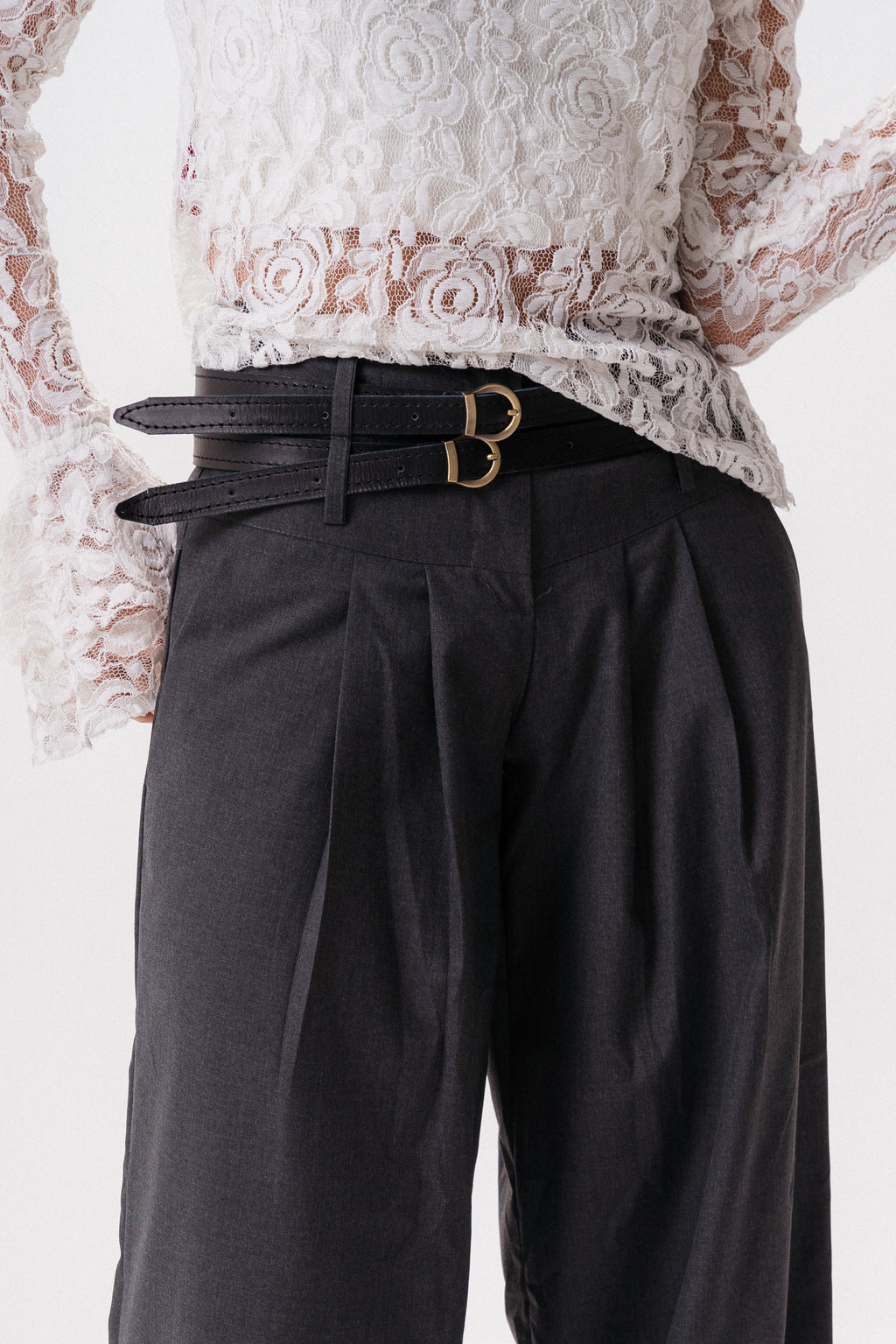 Double-Waist wool- blend tailored pants