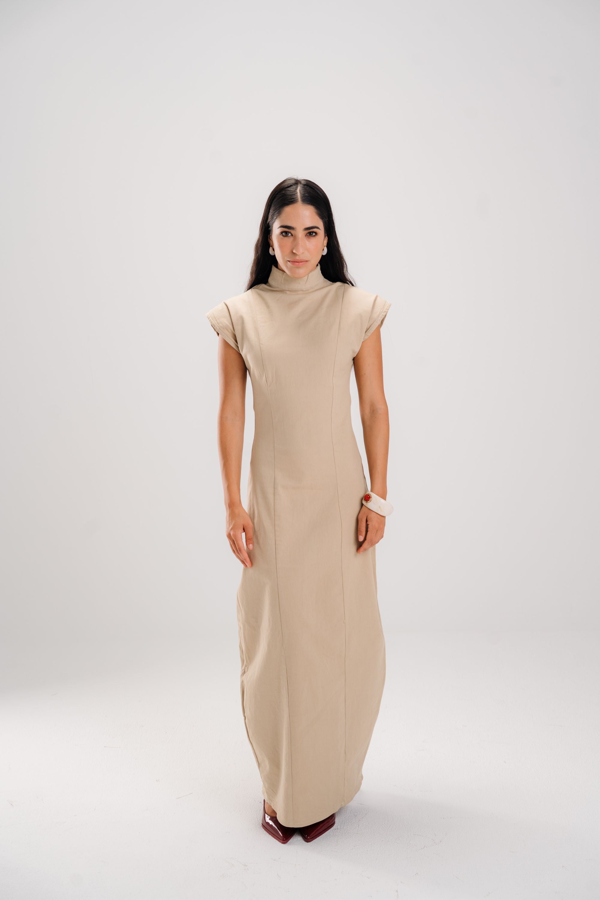 The Beige Sculpted Dress