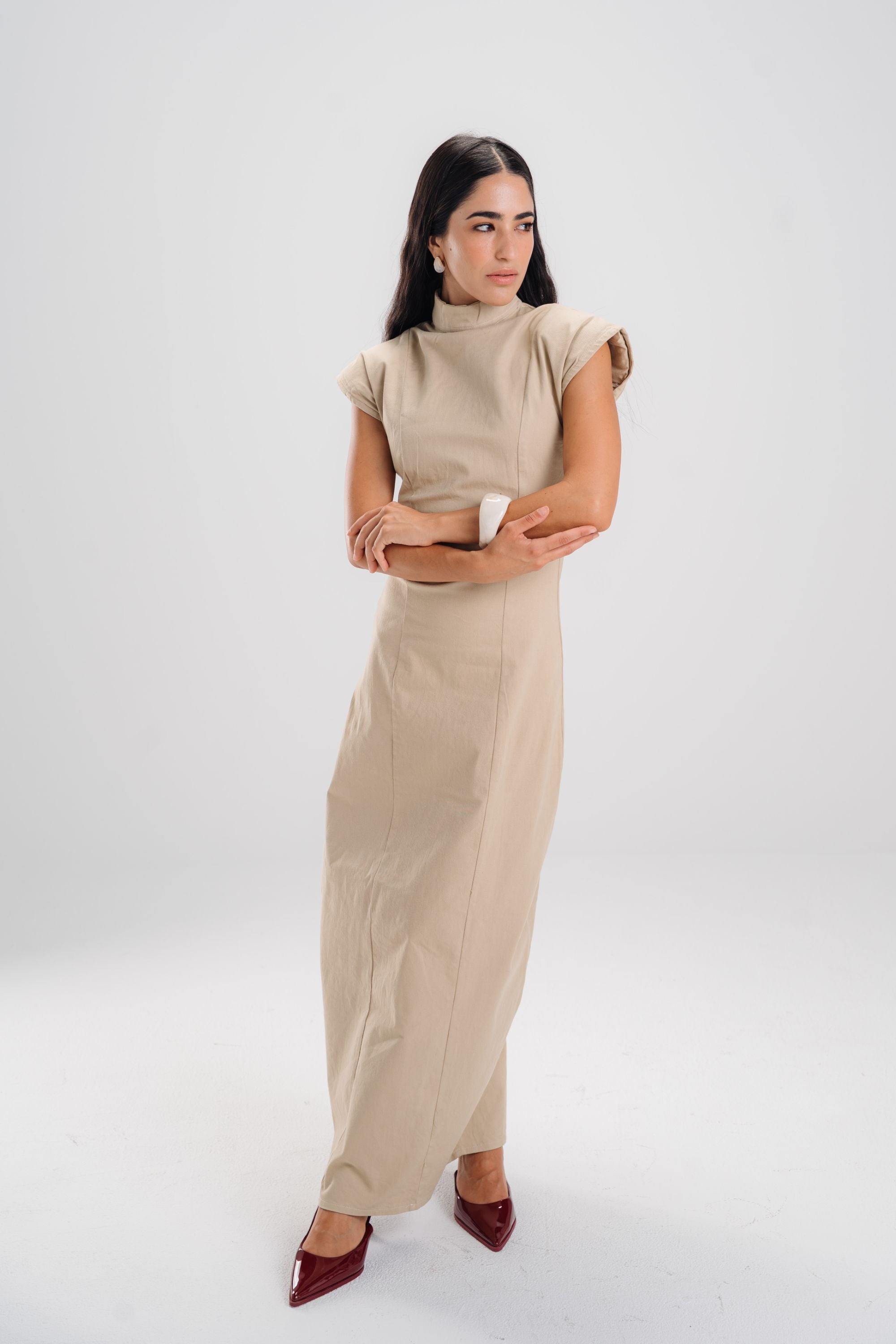 The Beige Sculpted Dress
